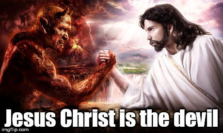 Jesus Christ Is The Devil | Jesus Christ is the devil | image tagged in jesus,christ,devil,wrestling,arms,memes | made w/ Imgflip meme maker