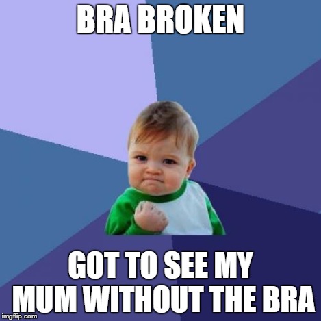 Success Kid Meme | BRA BROKEN GOT TO SEE MY MUM WITHOUT THE BRA | image tagged in memes,success kid | made w/ Imgflip meme maker