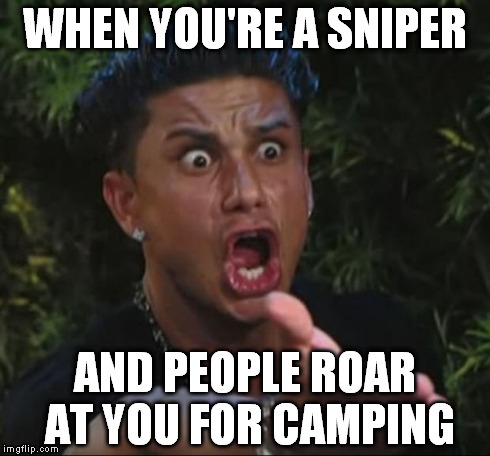 tf2 logic | WHEN YOU'RE A SNIPER AND PEOPLE ROAR AT YOU FOR CAMPING | image tagged in memes,dj pauly d | made w/ Imgflip meme maker