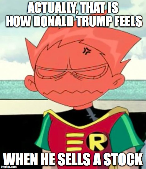 Really...? | ACTUALLY, THAT IS HOW DONALD TRUMP FEELS WHEN HE SELLS A STOCK | image tagged in really | made w/ Imgflip meme maker