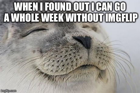 Satisfied Seal | WHEN I FOUND OUT I CAN GO A WHOLE WEEK WITHOUT IMGFLIP | image tagged in memes,satisfied seal | made w/ Imgflip meme maker