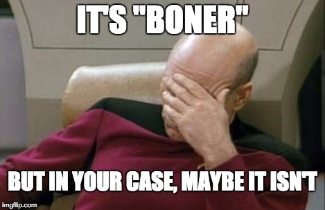 Captain Picard Facepalm Meme | IT'S "BONER" BUT IN YOUR CASE, MAYBE IT ISN'T | image tagged in memes,captain picard facepalm | made w/ Imgflip meme maker