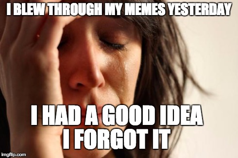 First World Problems | I BLEW THROUGH MY MEMES YESTERDAY I HAD A GOOD IDEA I FORGOT IT | image tagged in memes,first world problems | made w/ Imgflip meme maker