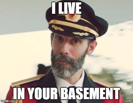 Captain Obvious | I LIVE IN YOUR BASEMENT | image tagged in captain obvious | made w/ Imgflip meme maker