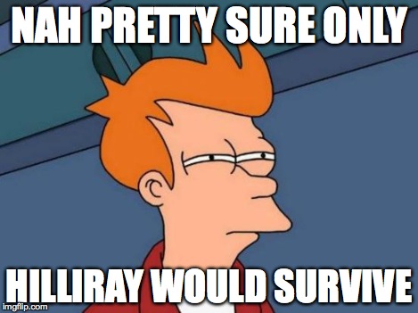 Futurama Fry Meme | NAH PRETTY SURE ONLY HILLIRAY WOULD SURVIVE | image tagged in memes,futurama fry | made w/ Imgflip meme maker