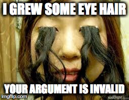 Thank goodness this never happens... | I GREW SOME EYE HAIR YOUR ARGUMENT IS INVALID | image tagged in weird,funny,hair | made w/ Imgflip meme maker