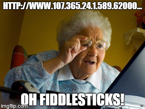 typo | HTTP://WWW.107.365.24.1.589.62000... OH FIDDLESTICKS! | image tagged in memes,grandma finds the internet | made w/ Imgflip meme maker