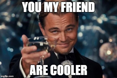 Leonardo Dicaprio Cheers Meme | YOU MY FRIEND ARE COOLER | image tagged in memes,leonardo dicaprio cheers | made w/ Imgflip meme maker