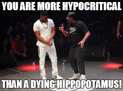 YOU ARE MORE HYPOCRITICAL THAN A DYING HIPPOPOTAMUS! | image tagged in total slaughter,loaded lux,murda mook,hypocritical,dying hippopotamus | made w/ Imgflip meme maker