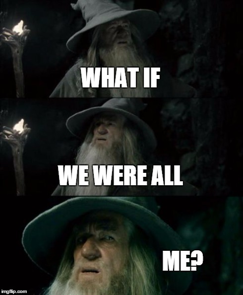 Confused Gandalf Meme | WHAT IF WE WERE ALL ME? | image tagged in memes,confused gandalf | made w/ Imgflip meme maker