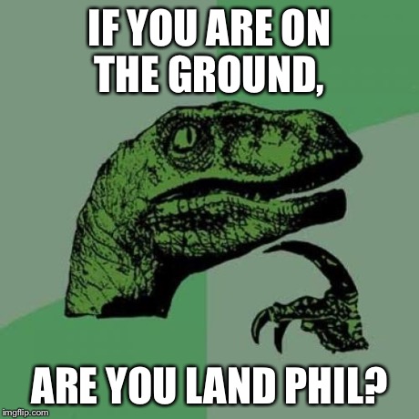 Philosoraptor Meme | IF YOU ARE ON THE GROUND, ARE YOU LAND PHIL? | image tagged in memes,philosoraptor | made w/ Imgflip meme maker