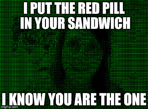 I PUT THE RED PILL IN YOUR SANDWICH I KNOW YOU ARE THE ONE | made w/ Imgflip meme maker