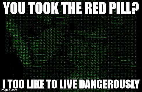 YOU TOOK THE RED PILL? I TOO LIKE TO LIVE DANGEROUSLY | made w/ Imgflip meme maker