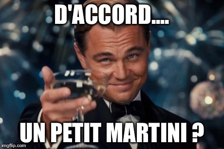 Leonardo Dicaprio Cheers Meme | D'ACCORD.... UN PETIT MARTINI ? | image tagged in memes,leonardo dicaprio cheers | made w/ Imgflip meme maker