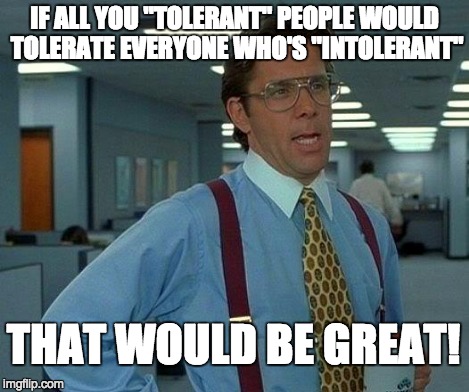 That Would Be Great | IF ALL YOU "TOLERANT" PEOPLE WOULD TOLERATE EVERYONE WHO'S "INTOLERANT" THAT WOULD BE GREAT! | image tagged in memes,that would be great | made w/ Imgflip meme maker