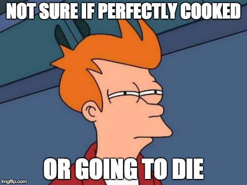 Futurama Fry Meme | NOT SURE IF PERFECTLY COOKED OR GOING TO DIE | image tagged in memes,futurama fry,AdviceAnimals | made w/ Imgflip meme maker