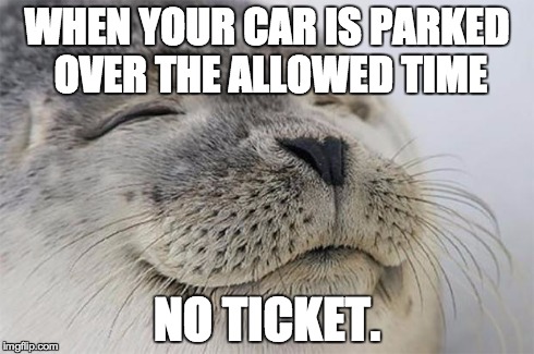 Satisfied Seal | WHEN YOUR CAR IS PARKED OVER THE ALLOWED TIME NO TICKET. | image tagged in memes,satisfied seal | made w/ Imgflip meme maker