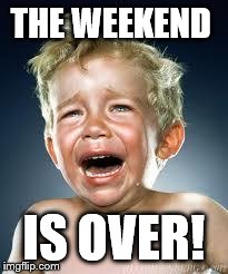 Crying Baby | THE WEEKEND IS OVER! | image tagged in crying baby | made w/ Imgflip meme maker