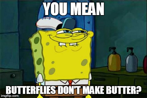 Don't You Squidward Meme | YOU MEAN BUTTERFLIES DON'T MAKE BUTTER? | image tagged in memes,dont you squidward | made w/ Imgflip meme maker