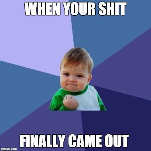 Success Kid | WHEN YOUR SHIT FINALLY CAME OUT | image tagged in memes,success kid | made w/ Imgflip meme maker