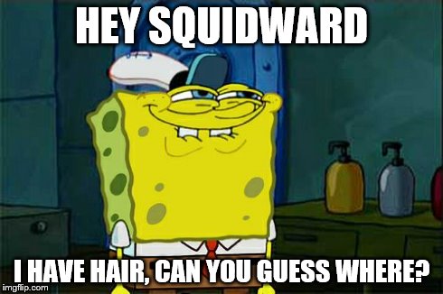 Don't You Squidward | HEY SQUIDWARD I HAVE HAIR, CAN YOU GUESS WHERE? | image tagged in memes,dont you squidward | made w/ Imgflip meme maker