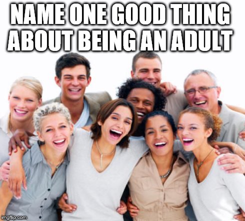 Life as an adult | NAME ONE GOOD THING ABOUT BEING AN ADULT | image tagged in fun,adult,good adult life | made w/ Imgflip meme maker