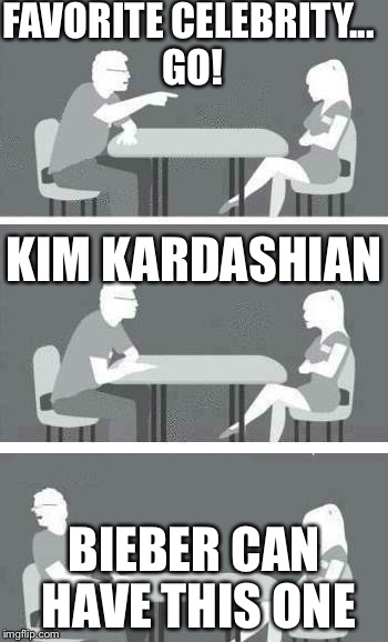 Speed Dating | FAVORITE CELEBRITY... GO! BIEBER CAN HAVE THIS ONE KIM KARDASHIAN | image tagged in speed dating | made w/ Imgflip meme maker