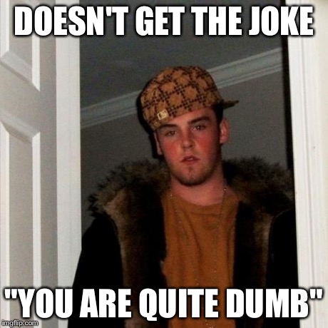 Scumbag Steve Meme | DOESN'T GET THE JOKE "YOU ARE QUITE DUMB" | image tagged in memes,scumbag steve | made w/ Imgflip meme maker