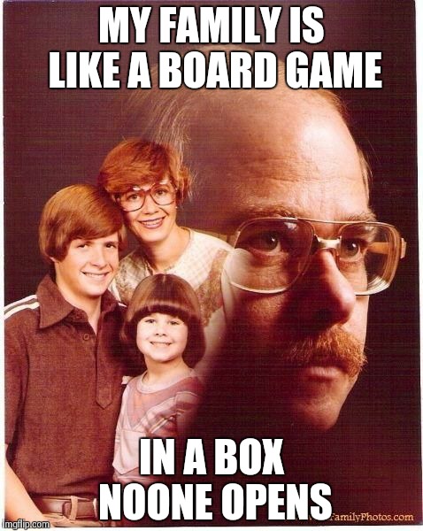 vengeance dad | MY FAMILY IS LIKE A BOARD GAME IN A BOX NOONE OPENS | image tagged in vengeance dad | made w/ Imgflip meme maker