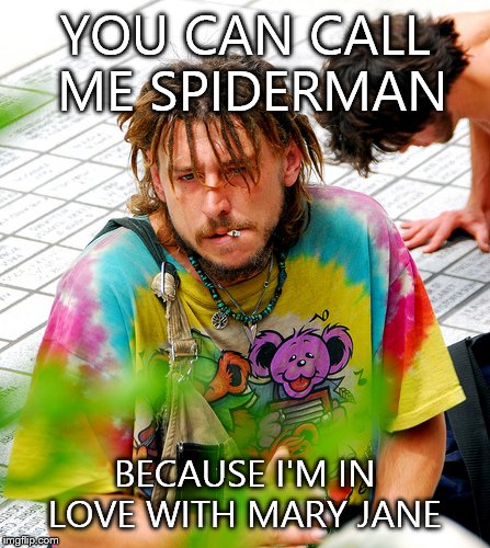 Stoner PhD | YOU CAN CALL ME SPIDERMAN BECAUSE I'M IN LOVE WITH MARY JANE | image tagged in memes,stoner phd | made w/ Imgflip meme maker