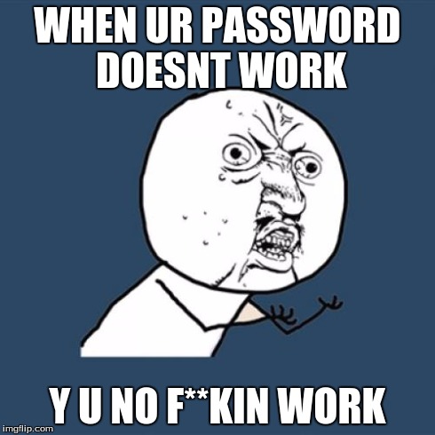 Y U No Meme | WHEN UR PASSWORD DOESNT WORK Y U NO F**KIN WORK | image tagged in memes,y u no | made w/ Imgflip meme maker