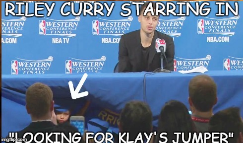 Riley Curry starring in "Looking for Klay's Jumper" | RILEY CURRY STARRING IN "LOOKING FOR KLAY'S JUMPER" | image tagged in steph curry,riley curry,warriors,playoffs,press conference,golden state | made w/ Imgflip meme maker
