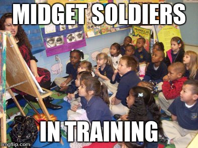 Run for your lives! They're armed with crayons and cuteness! | MIDGET SOLDIERS IN TRAINING | image tagged in kids,school,midgets,soldier,memes | made w/ Imgflip meme maker