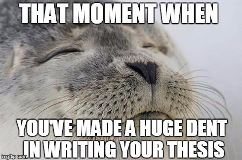 Satisfied Seal | THAT MOMENT WHEN YOU'VE MADE A HUGE DENT IN WRITING YOUR THESIS | image tagged in memes,satisfied seal | made w/ Imgflip meme maker