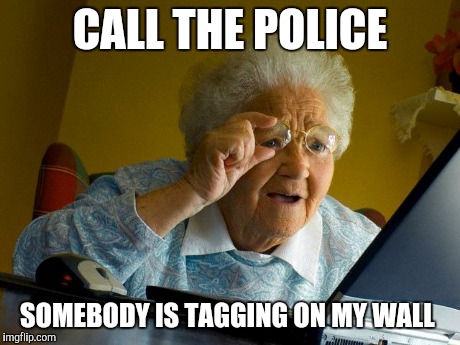 Grandma Finds The Internet | CALL THE POLICE SOMEBODY IS TAGGING ON MY WALL | image tagged in memes,grandma finds the internet | made w/ Imgflip meme maker