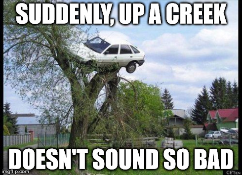 It's all relative. | SUDDENLY, UP A CREEK DOESN'T SOUND SO BAD | image tagged in car in tree,memes | made w/ Imgflip meme maker
