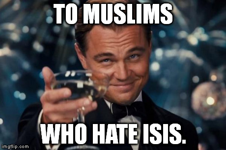 Leonardo Dicaprio Cheers Meme | TO MUSLIMS WHO HATE ISIS. | image tagged in memes,leonardo dicaprio cheers | made w/ Imgflip meme maker