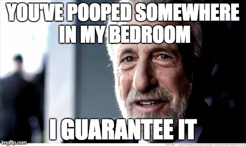 I Guarantee It Meme | YOU'VE POOPED SOMEWHERE IN MY BEDROOM I GUARANTEE IT | image tagged in memes,i guarantee it,AdviceAnimals | made w/ Imgflip meme maker