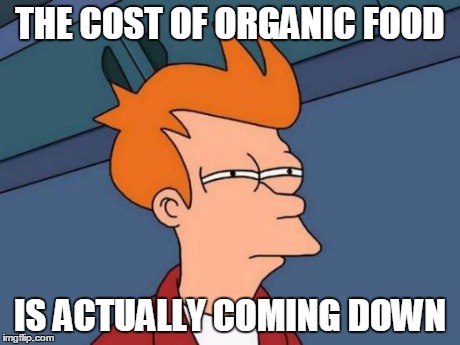 Futurama Fry Meme | THE COST OF ORGANIC FOOD IS ACTUALLY COMING DOWN | image tagged in memes,futurama fry | made w/ Imgflip meme maker