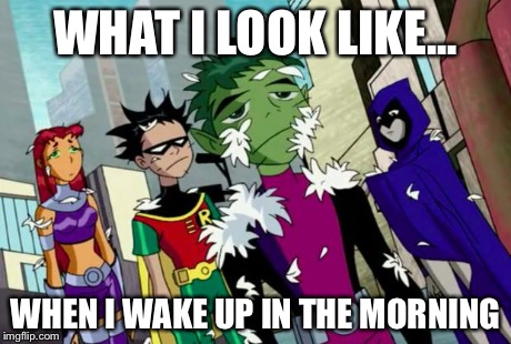 Feathers | WHAT I LOOK LIKE... WHEN I WAKE UP IN THE MORNING | image tagged in feathers,teen titans | made w/ Imgflip meme maker
