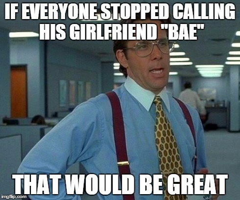 Bae means poop in Danish but people think it means sweetie/baby. It's officially the new swag. | IF EVERYONE STOPPED CALLING HIS GIRLFRIEND "BAE" THAT WOULD BE GREAT | image tagged in memes,that would be great,funny,bae,retard alert,swag | made w/ Imgflip meme maker