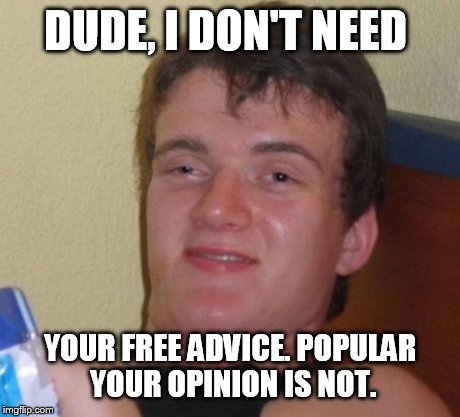 10 Guy Meme | DUDE, I DON'T NEED YOUR FREE ADVICE. POPULAR YOUR OPINION IS NOT. | image tagged in memes,10 guy | made w/ Imgflip meme maker