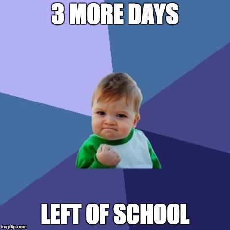 Success Kid Meme | 3 MORE DAYS LEFT OF SCHOOL | image tagged in memes,success kid | made w/ Imgflip meme maker