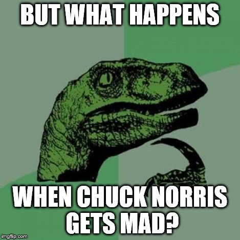 Philosoraptor Meme | BUT WHAT HAPPENS WHEN CHUCK NORRIS GETS MAD? | image tagged in memes,philosoraptor | made w/ Imgflip meme maker