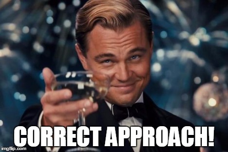 Leonardo Dicaprio Cheers Meme | CORRECT APPROACH! | image tagged in memes,leonardo dicaprio cheers | made w/ Imgflip meme maker