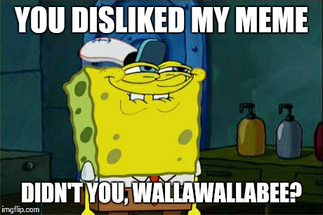 Don't You Squidward Meme | YOU DISLIKED MY MEME DIDN'T YOU, WALLAWALLABEE? | image tagged in memes,dont you squidward | made w/ Imgflip meme maker