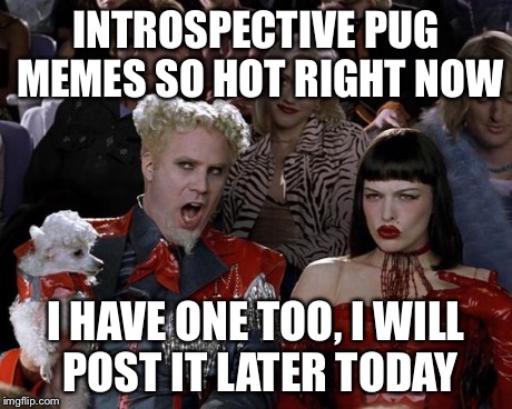 Mugatu So Hot Right Now Meme | INTROSPECTIVE PUG MEMES SO HOT RIGHT NOW I HAVE ONE TOO, I WILL POST IT LATER TODAY | image tagged in memes,mugatu so hot right now | made w/ Imgflip meme maker