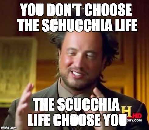 Ancient Aliens | YOU DON'T CHOOSE THE SCHUCCHIA LIFE THE SCUCCHIA LIFE CHOOSE YOU | image tagged in memes,ancient aliens | made w/ Imgflip meme maker