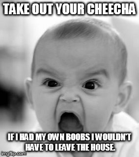 baby cheecha | TAKE OUT YOUR CHEECHA IF I HAD MY OWN BOOBS I WOULDN'T HAVE TO LEAVE THE HOUSE. | image tagged in memes,angry baby | made w/ Imgflip meme maker