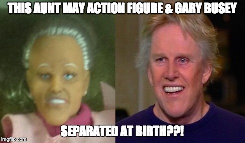 THIS AUNT MAY ACTION FIGURE & GARY BUSEY SEPARATED AT BIRTH??! | image tagged in aunt gary | made w/ Imgflip meme maker